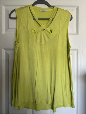 Studio Lime Green Sleeveless Tank with Crisscross Grommet Neckline